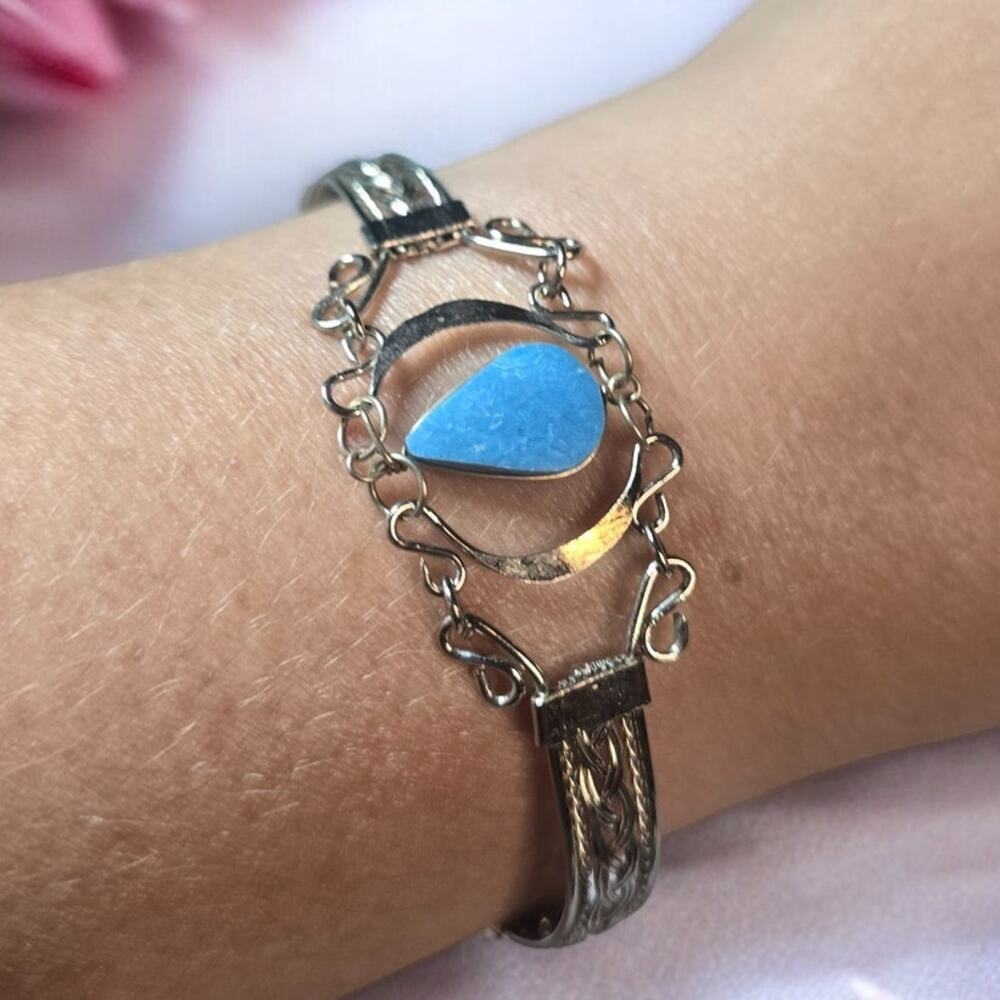Turquoise Stone Silver Bracelet Southwestern Desert Romance